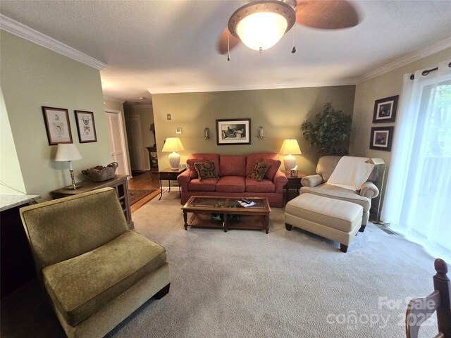 105 Bent Creek Blvd Unit 16, Lake Lure, NC 28746 - living area with crown molding, light carpet, and ceiling fan
