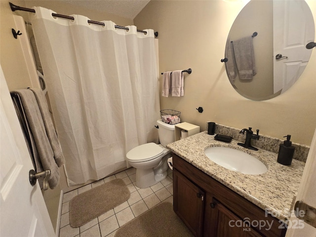 105 Bent Creek Blvd Unit 16, Lake Lure, NC 28746 - bathroom with vanity, tile patterned floors, toilet, and a shower with shower curtain