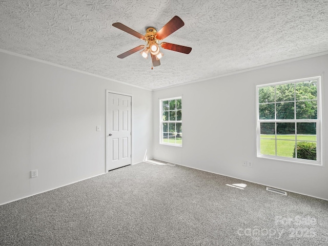 714 Helms Efird Rd, Marshville, NC 28103 - carpeted empty room featuring ceiling fan, a textured ceiling, and crown molding