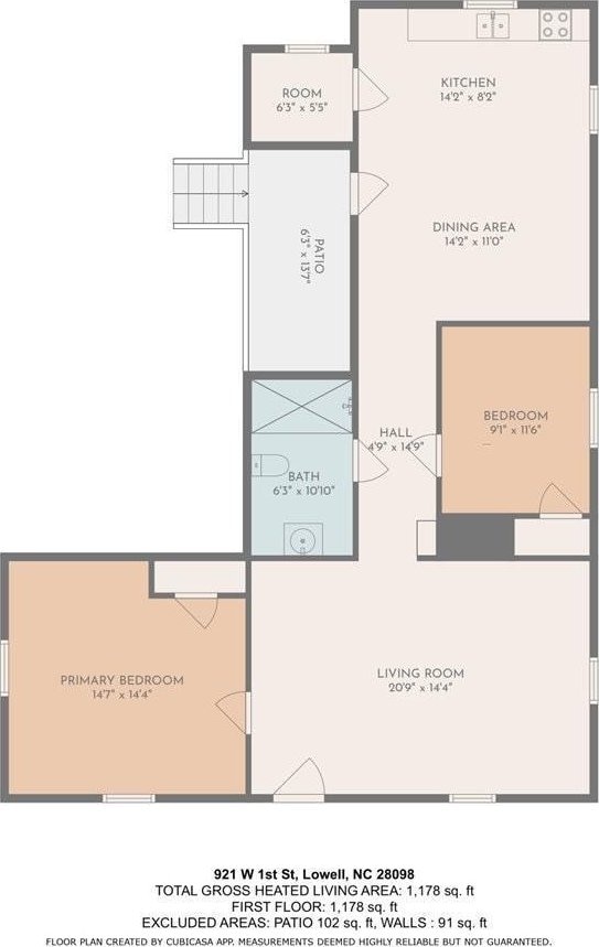 921 W 1st St, Lowell, NC 28098 - room layout