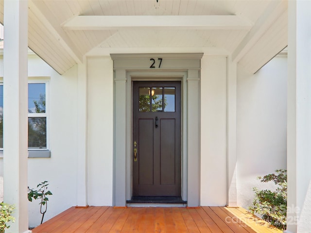 27 Alabama Ave, Weaverville, NC 28787 - doorway to property with stucco siding
