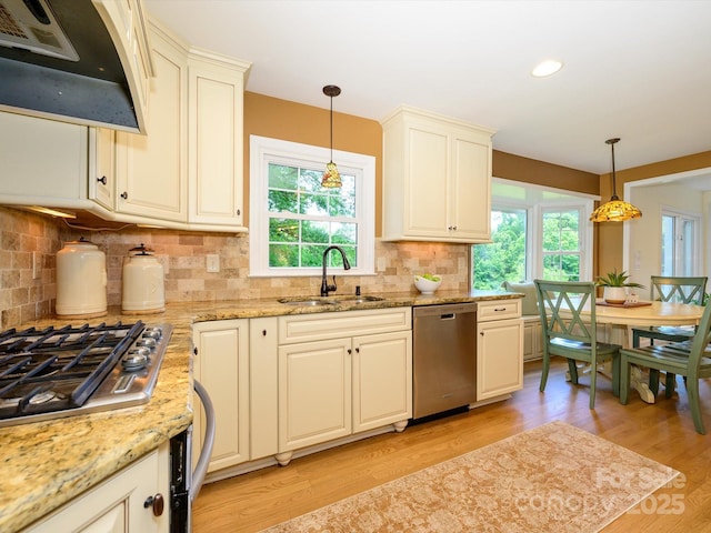 7356 Terrace Dr, Charlotte, NC 28211 - kitchen with appliances with stainless steel finishes, a sink, exhaust hood, and healthy amount of natural light
