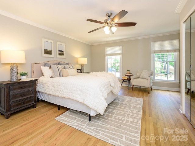 7356 Terrace Dr, Charlotte, NC 28211 - bedroom featuring light wood-style floors, crown molding, a ceiling fan, and baseboards