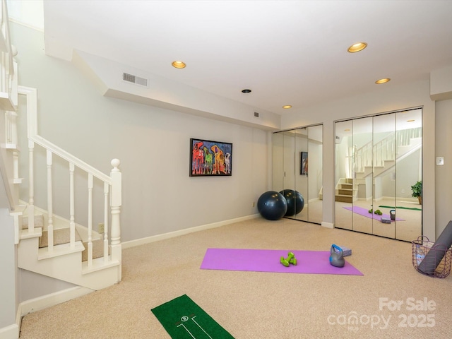 7356 Terrace Dr, Charlotte, NC 28211 - exercise area featuring carpet flooring, recessed lighting, and baseboards