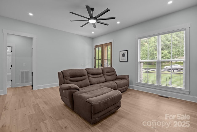 2577 Bonnybrook Cir, Rock Hill, SC 29732 - living area with ceiling fan, light wood-type flooring, recessed lighting, and baseboards