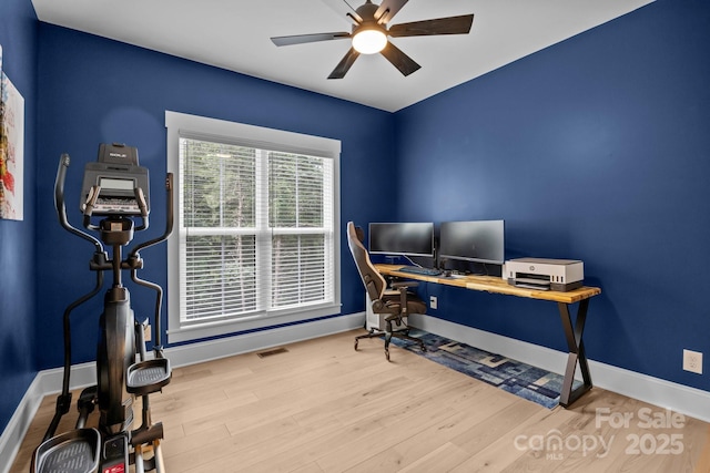 2577 Bonnybrook Cir, Rock Hill, SC 29732 - office space with a ceiling fan, wood finished floors, and baseboards