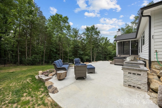 2577 Bonnybrook Cir, Rock Hill, SC 29732 - view of patio with a sunroom and a view of trees