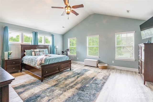 85017 Newloch Ct, Lancaster, SC 29720 - bedroom featuring light wood-style floors, lofted ceiling, baseboards, and a ceiling fan