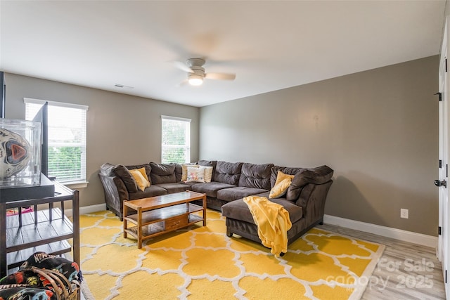 85017 Newloch Ct, Lancaster, SC 29720 - living area with ceiling fan, baseboards, and light wood-type flooring