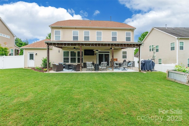85017 Newloch Ct, Lancaster, SC 29720 - rear view of house featuring a ceiling fan, an outdoor hangout area, and a patio