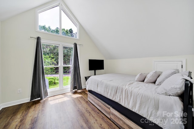 2248 White Heron Rd, Liberty Hill, SC 29074 - bedroom with vaulted ceiling, wood finished floors, multiple windows, and baseboards