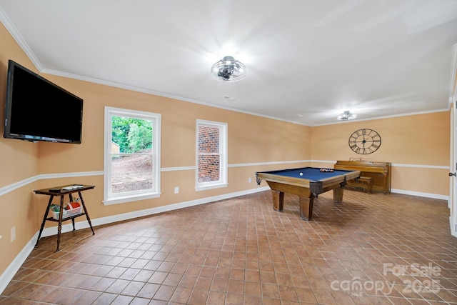 2248 White Heron Rd, Liberty Hill, SC 29074 - playroom featuring baseboards, billiards, and ornamental molding