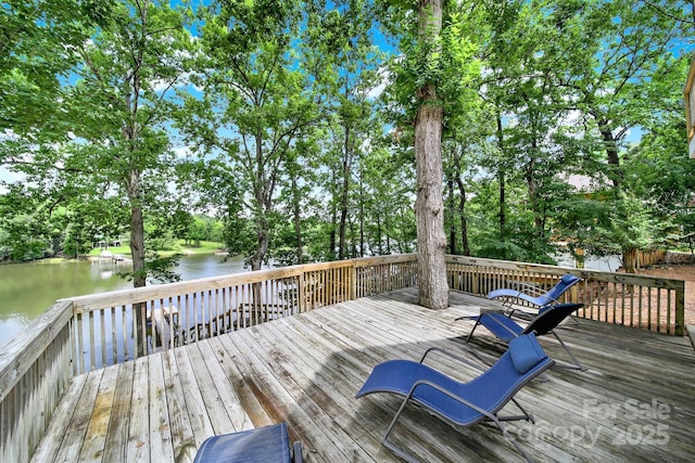 2248 White Heron Rd, Liberty Hill, SC 29074 - wooden deck with a water view and view of wooded area