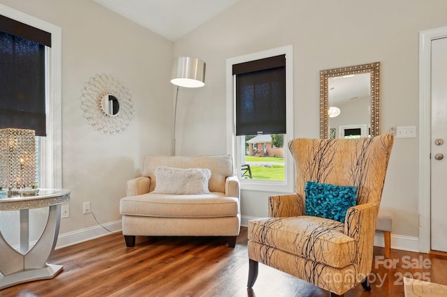 204 Craig St, Mount Holly, NC 28120 - living area with wood finished floors, baseboards, and lofted ceiling
