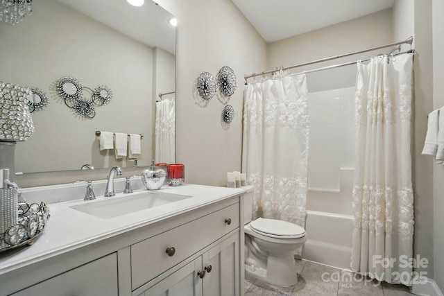 204 Craig St, Mount Holly, NC 28120 - bathroom with toilet, vanity, shower / bath combo, and tile patterned floors