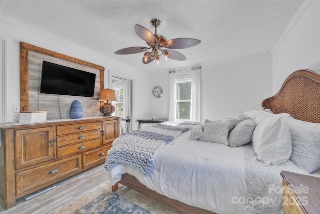 1 Plaza Dr, Granite Falls, NC 28630 - bedroom with light wood-style floors, ornamental molding, and ceiling fan