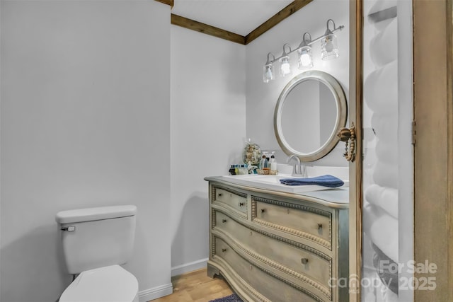 1 Plaza Dr, Granite Falls, NC 28630 - bathroom with vanity, toilet, baseboards, and wood finished floors