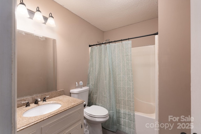 500 Belleview Rd, Rock Hill, SC 29730 - bathroom with toilet, vanity, shower / bathtub combination with curtain, and a textured ceiling