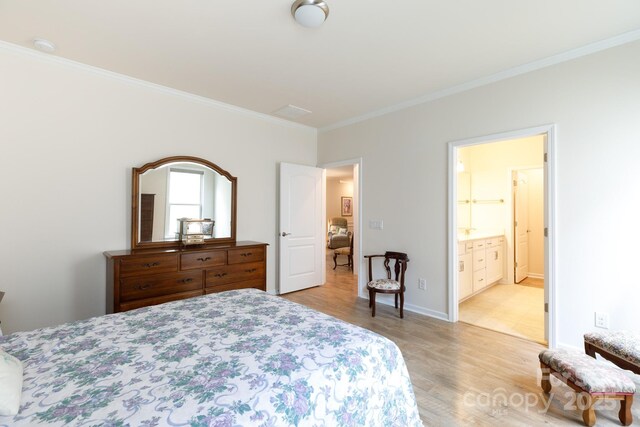 238 Cherrytree Dr, Fort Mill, SC 29715 - bedroom with crown molding, light wood-style floors, baseboards, and connected bathroom