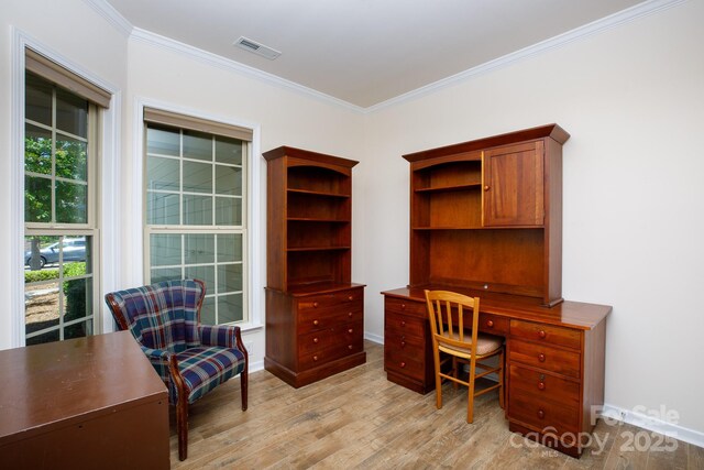 238 Cherrytree Dr, Fort Mill, SC 29715 - office space featuring crown molding, light wood finished floors, and baseboards