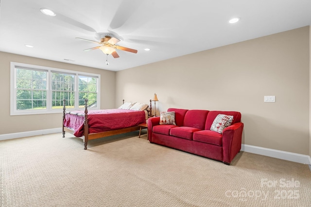 5487 Back Shore Dr, Granite Falls, NC 28630 - carpeted bedroom featuring baseboards, recessed lighting, and ceiling fan