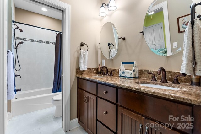 5487 Back Shore Dr, Granite Falls, NC 28630 - bathroom featuring double vanity, tile patterned flooring, and shower / bath combo