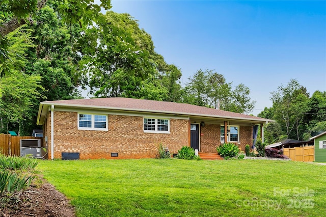 381 Mountain View St, Forest City, NC 28043 - ranch-style house featuring crawl space, brick siding, a porch, and central AC