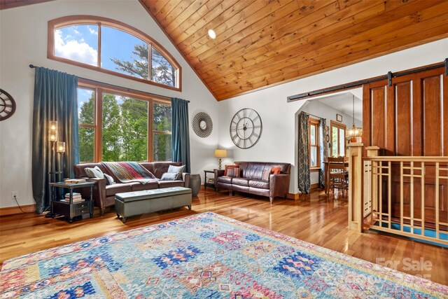 2160 Valle Cay Dr, Vilas, NC 28692 - living room with high vaulted ceiling, healthy amount of natural light, wood finished floors, baseboards, and wood ceiling
