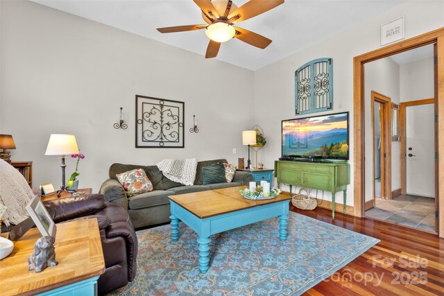 2160 Valle Cay Dr, Vilas, NC 28692 - living room featuring a ceiling fan and wood finished floors