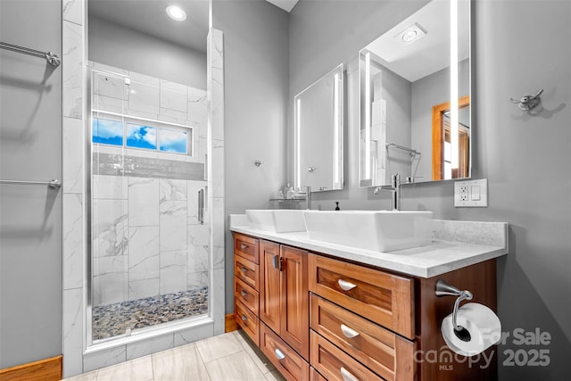 2160 Valle Cay Dr, Vilas, NC 28692 - bathroom with double vanity, a stall shower, and recessed lighting