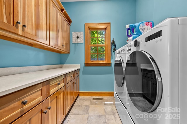 2160 Valle Cay Dr, Vilas, NC 28692 - laundry room featuring cabinet space, washer and clothes dryer, and baseboards