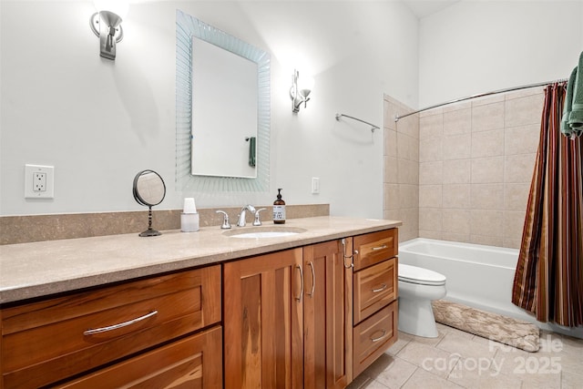 2160 Valle Cay Dr, Vilas, NC 28692 - bathroom featuring vanity, toilet, tile patterned floors, and shower / tub combo with curtain