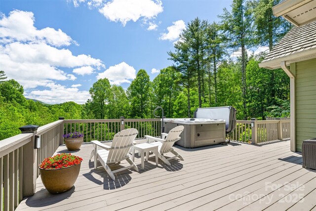 2160 Valle Cay Dr, Vilas, NC 28692 - wooden deck featuring a hot tub