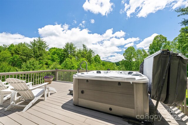 2160 Valle Cay Dr, Vilas, NC 28692 - wooden deck featuring a hot tub