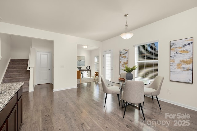 5160 Thomasville Dr Unit 123, Belmont, NC 28012 - dining space featuring stairway, wood finished floors, and baseboards