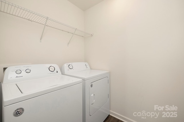 5160 Thomasville Dr Unit 123, Belmont, NC 28012 - washroom featuring washer and dryer, baseboards, and dark wood-type flooring