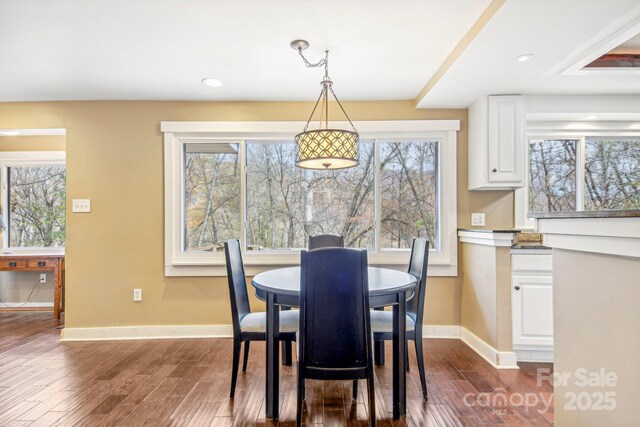 231 Highlands Loop, Maggie Valley, NC 28751 - dining space featuring baseboards, dark wood-style floors, and recessed lighting