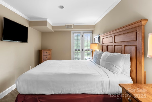 408 Bowling Park Rd, Asheville, NC 28803 - bedroom featuring access to outside, crown molding, and baseboards