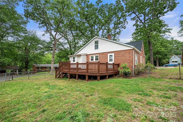 725 W Graham St, Shelby, NC 28150 - back of house with a deck, a chimney, and brick siding