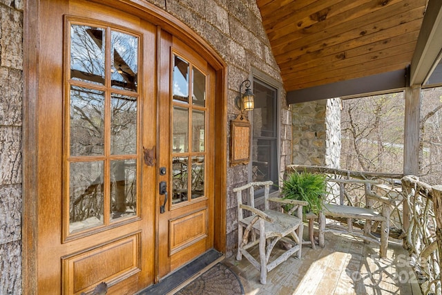 140 Spruce Hollow Rd, Beech Mountain, NC 28604 - entrance to property featuring stone siding and french doors