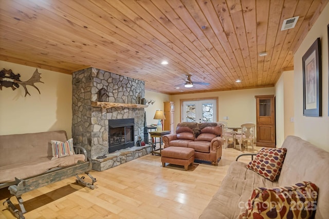 140 Spruce Hollow Rd, Beech Mountain, NC 28604 - living area with wooden ceiling, wood finished floors, a fireplace, and recessed lighting