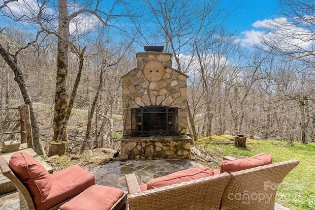 140 Spruce Hollow Rd, Beech Mountain, NC 28604 - view of patio / terrace featuring an outdoor stone fireplace