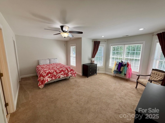4230 Berry Hill Ct, Concord, NC 28025 - bedroom featuring light colored carpet, ceiling fan, and recessed lighting