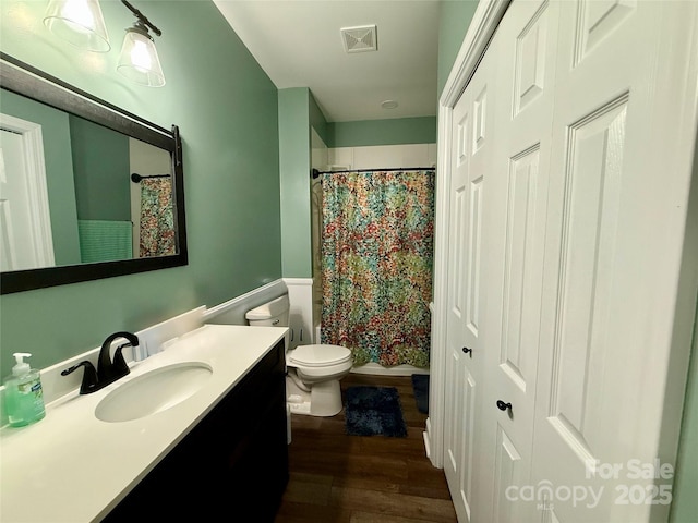 4230 Berry Hill Ct, Concord, NC 28025 - full bathroom with wood finished floors, vanity, and a wainscoted wall