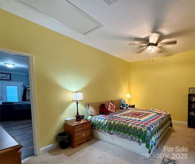4230 Berry Hill Ct, Concord, NC 28025 - bedroom with attic access, light carpet, and ceiling fan