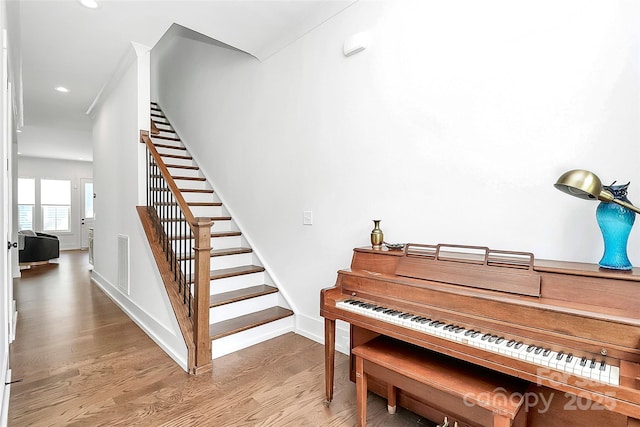 2600 Palm Ave, Charlotte, NC 28205 - staircase with wood finished floors, baseboards, and recessed lighting