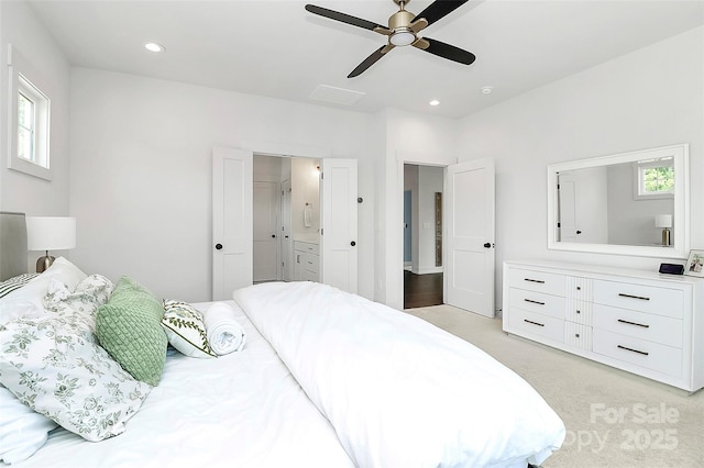 2600 Palm Ave, Charlotte, NC 28205 - bedroom featuring recessed lighting, light carpet, and ceiling fan