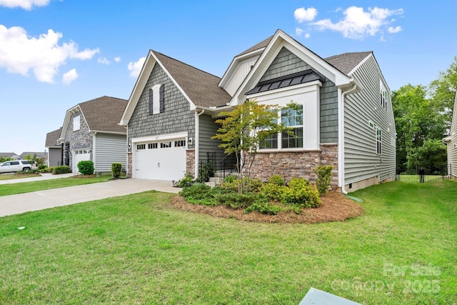 12637 Belmont Mansion Dr, Charlotte, NC 28273 - view of front of property featuring driveway, an attached garage, stone siding, roof with shingles, and a standing seam roof