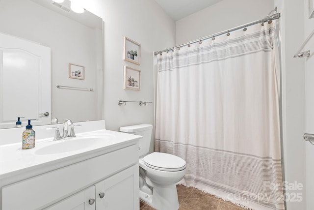 12637 Belmont Mansion Dr, Charlotte, NC 28273 - full bath with toilet, vanity, tile patterned flooring, and a shower with curtain