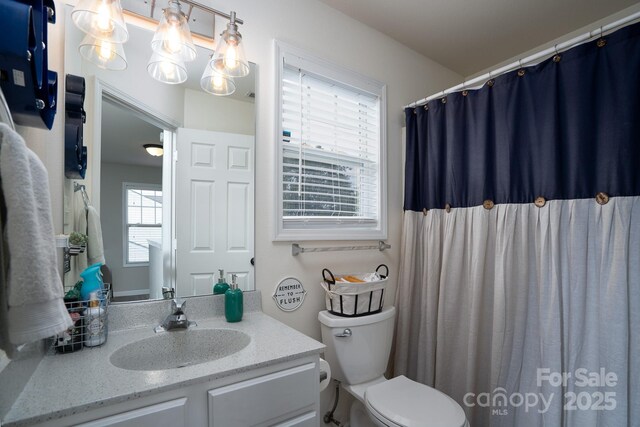 12719 Walking Stick Dr, Charlotte, NC 28278 - bathroom featuring vanity, toilet, and a shower with curtain